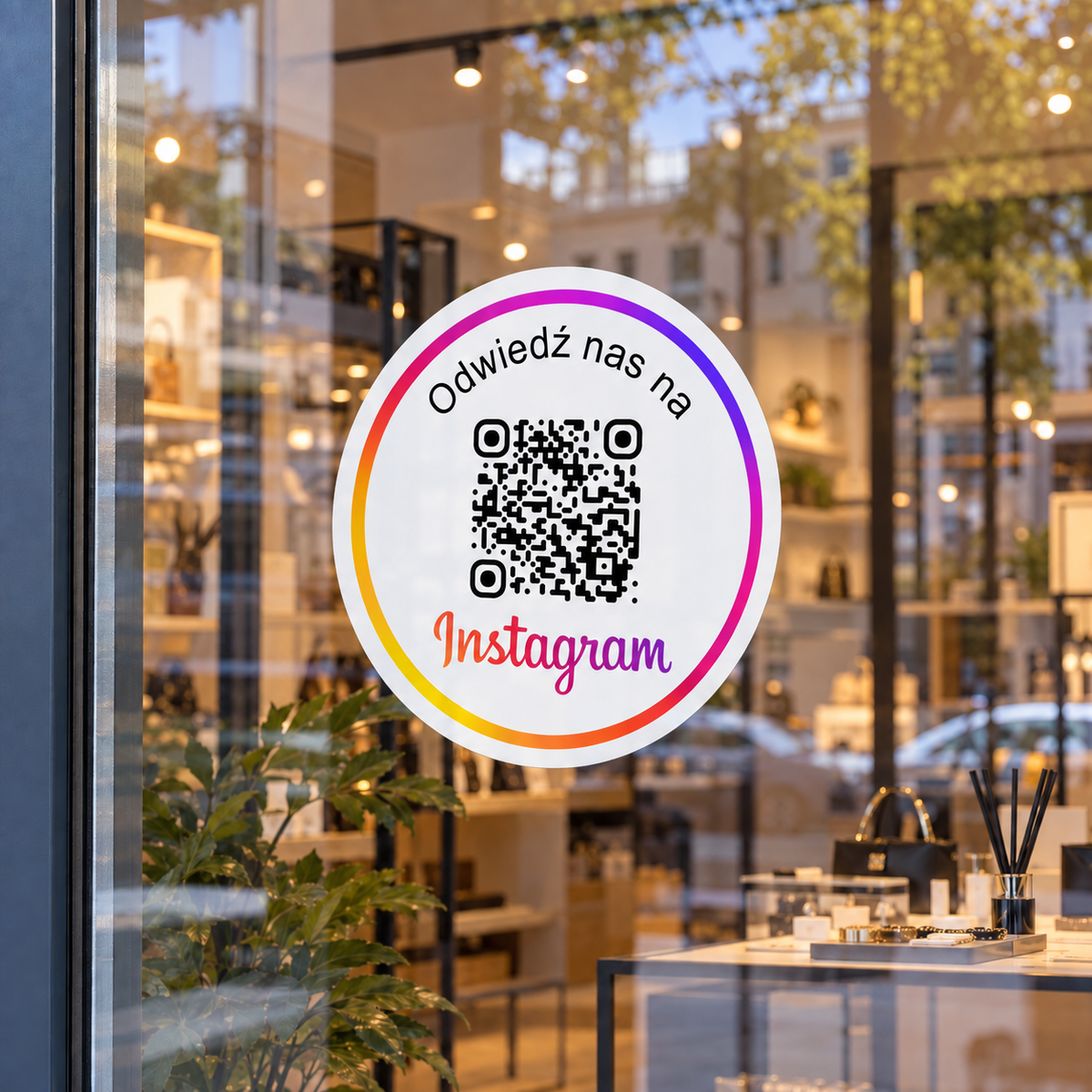Personalizowana okrągła naklejka z kodem QR do Instagrama