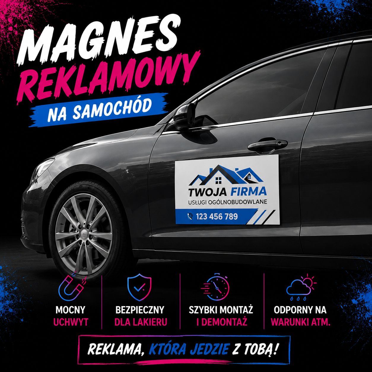 Magnes Reklamowy na Samochód | Indywidualny Projekt | Mocny Magnes | Reklama dla Firmy