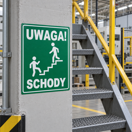Naklejka Uwaga! Schody – znak ostrzegawczy