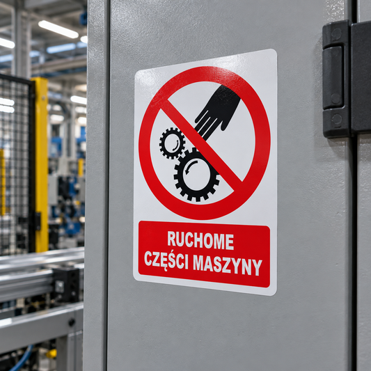Naklejka Ruchome Części Maszyny – znak ostrzegawczy