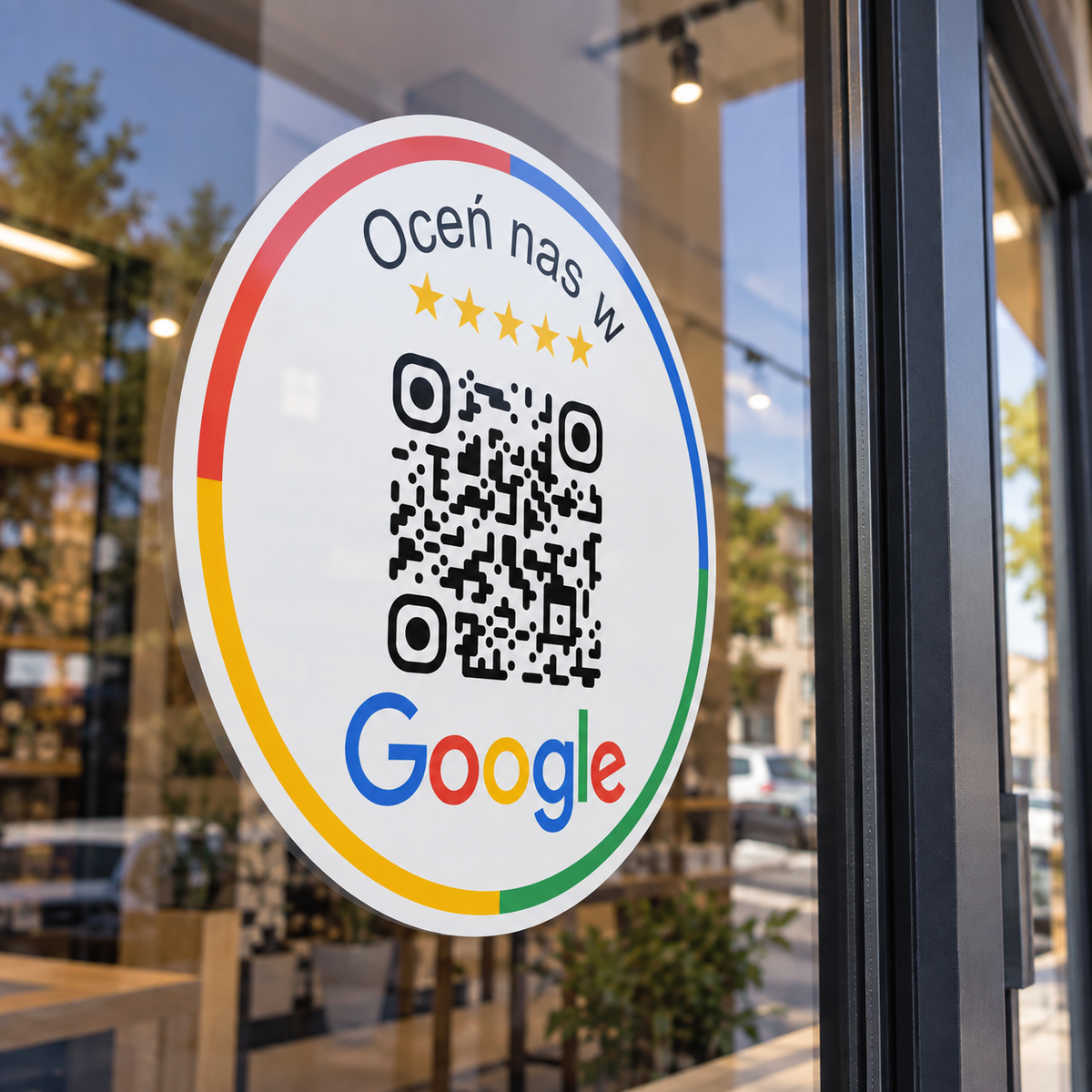 Personalizowana okrągła naklejka z kodem QR do opinii Google