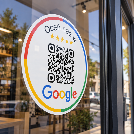 Personalizowana okrągła naklejka z kodem QR do opinii Google