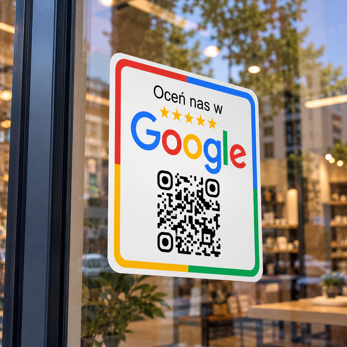 Personalizowana kwadratowa naklejka z kodem QR do opinii Google