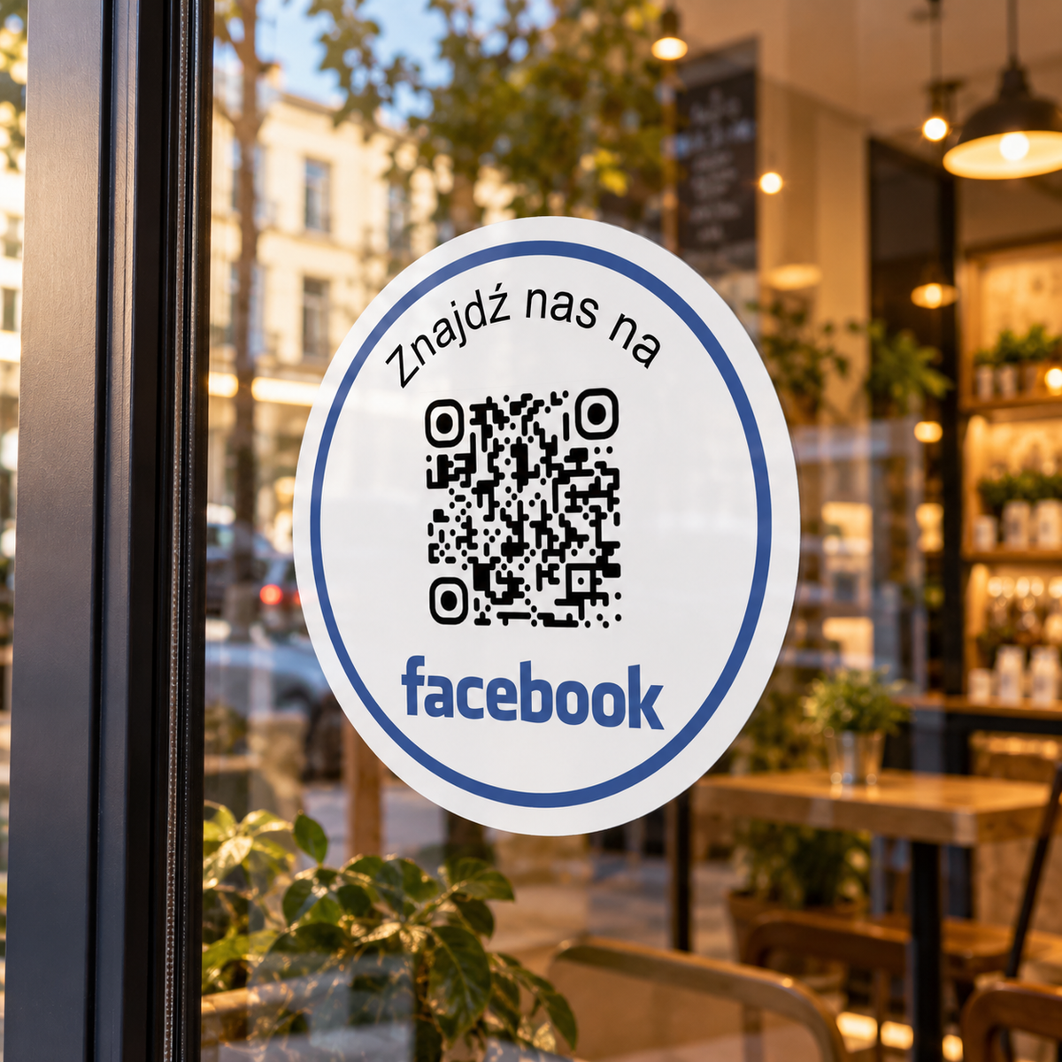 Personalizowana okrągła naklejka z kodem QR do Facebooka