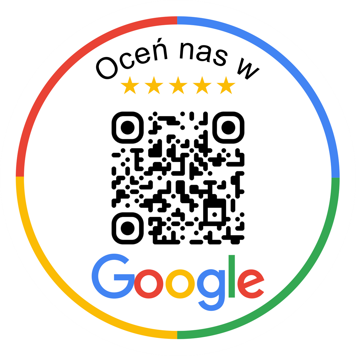 Personalizowana okrągła naklejka z kodem QR do opinii Google