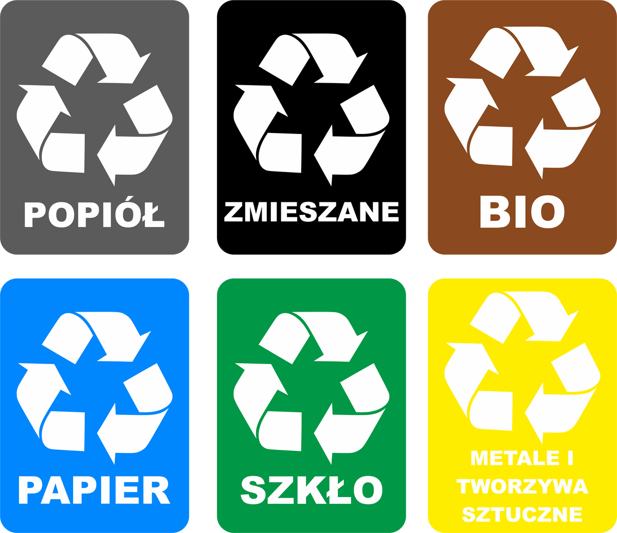 Zestaw naklejek na kosze do segregacji – 6 oznaczeń